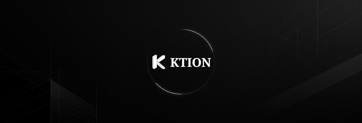 Dark abstract background with glowing circular outline and centered “KTION” logo text.